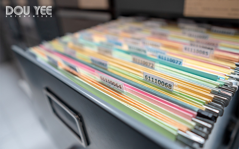 An outdated paper filing system in a lab.