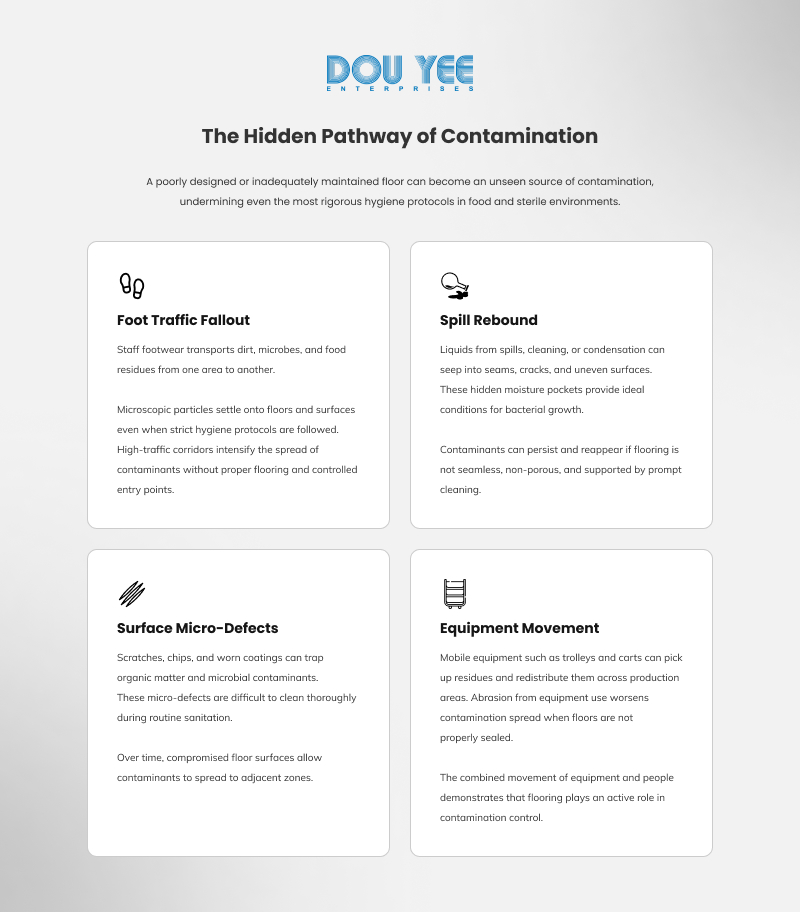 Infographic detailing the hidden pathway of floor contamination risks.